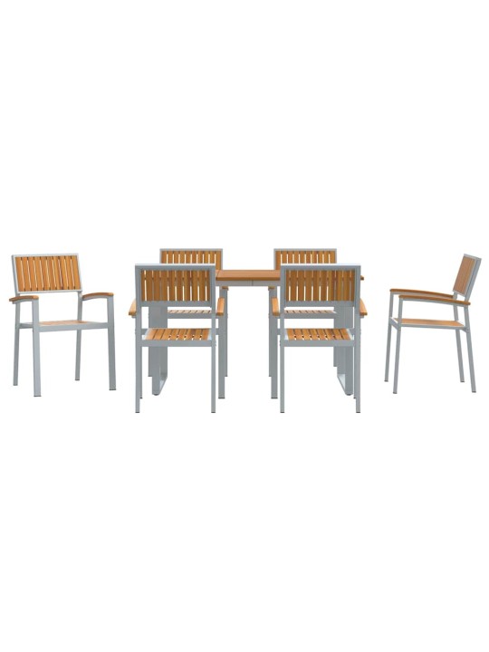 Dārza ēdamgalds 7 pcs pelēka un brūna 140 x 80 x 75 cm