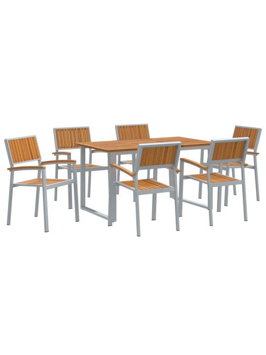 Dārza ēdamgalds 7 pcs pelēka un brūna 140 x 80 x 75 cm