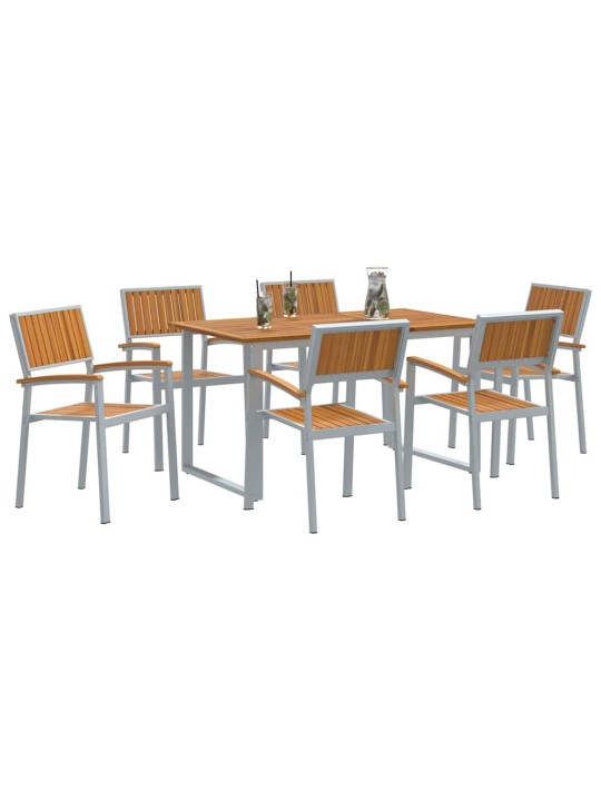 Dārza ēdamgalds 7 pcs pelēka un brūna 140 x 80 x 75 cm