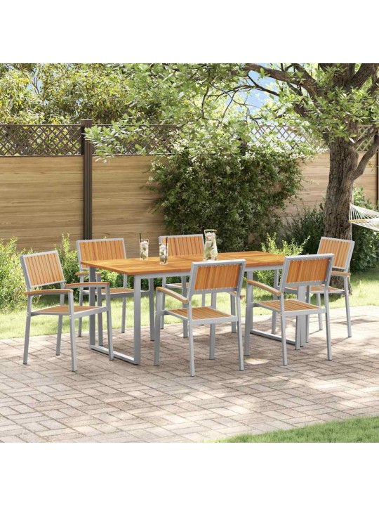 Dārza ēdamgalds 7 pcs pelēka un brūna 180 x 90 x 75 cm