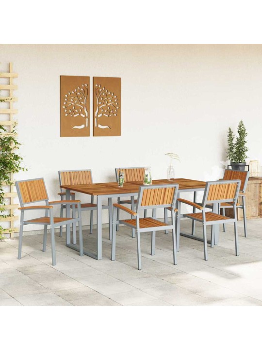 Dārza ēdamgalds 7 pcs pelēka un brūna 180 x 90 x 75 cm