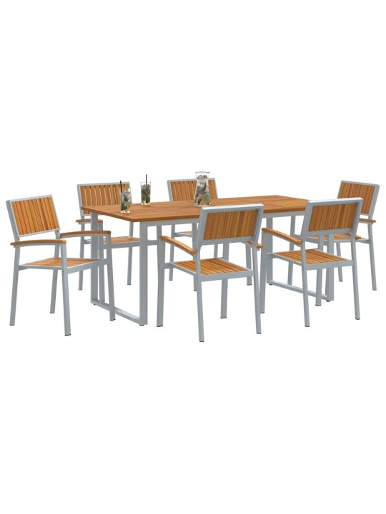 Dārza ēdamgalds 7 pcs pelēka un brūna 180 x 90 x 75 cm