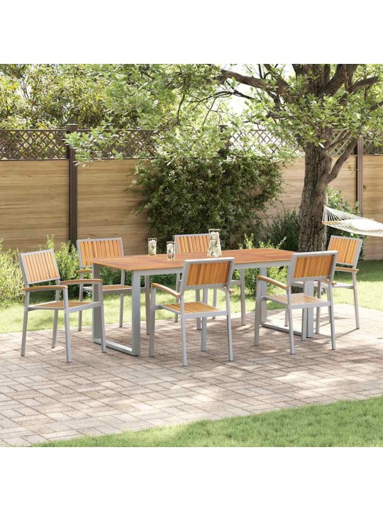 Dārza ēdamgalds 7 pcs pelēka un brūna 200 x 90 x 75 cm