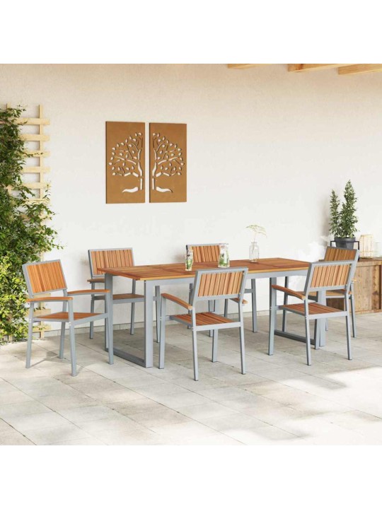 Dārza ēdamgalds 7 pcs pelēka un brūna 200 x 90 x 75 cm