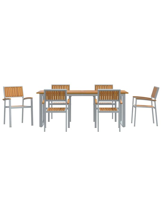 Dārza ēdamgalds 7 pcs pelēka un brūna 200 x 90 x 75 cm