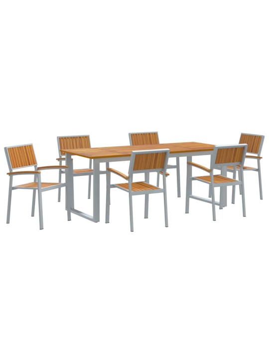 Dārza ēdamgalds 7 pcs pelēka un brūna 200 x 90 x 75 cm