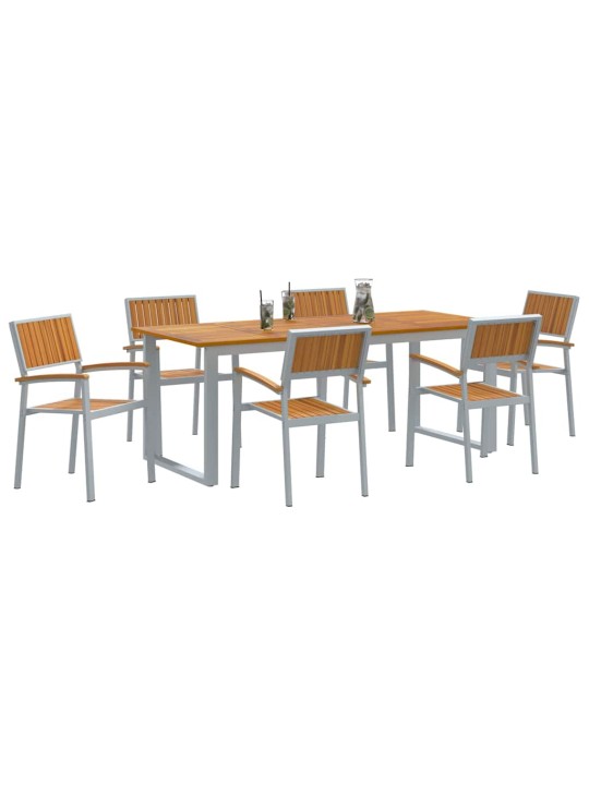 Dārza ēdamgalds 7 pcs pelēka un brūna 200 x 90 x 75 cm