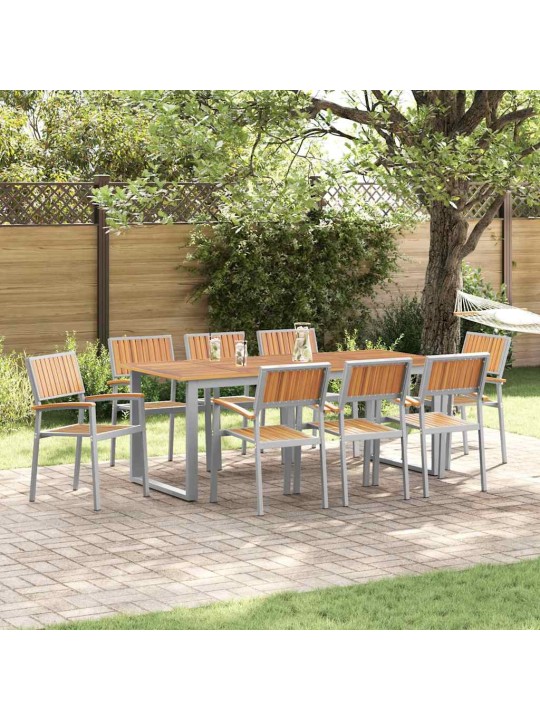 Dārza ēdamgalds 9 pcs pelēka un brūna 200 x 90 x 75 cm