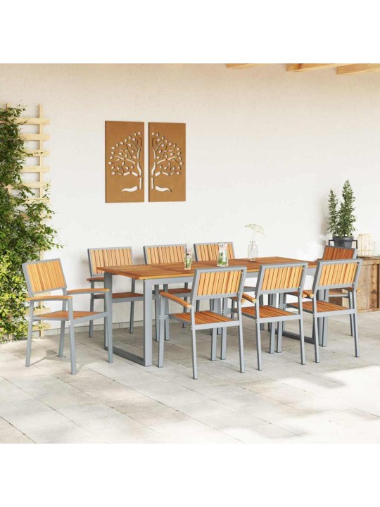Dārza ēdamgalds 9 pcs pelēka un brūna 200 x 90 x 75 cm