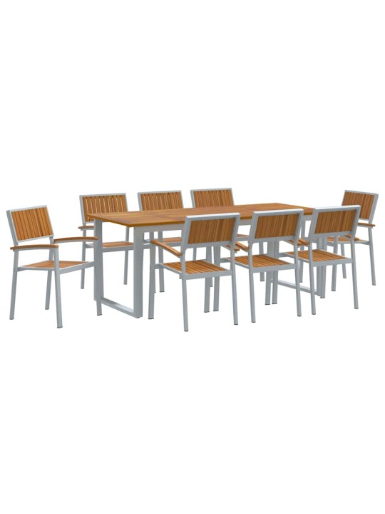 Dārza ēdamgalds 9 pcs pelēka un brūna 200 x 90 x 75 cm