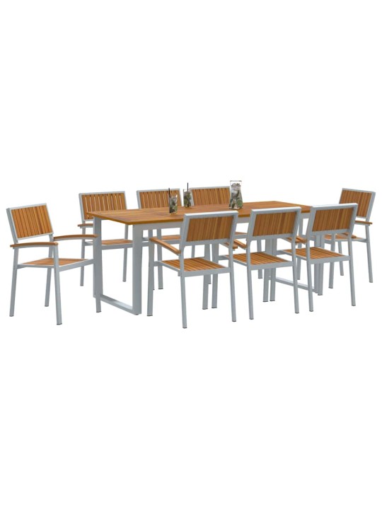 Dārza ēdamgalds 9 pcs pelēka un brūna 200 x 90 x 75 cm
