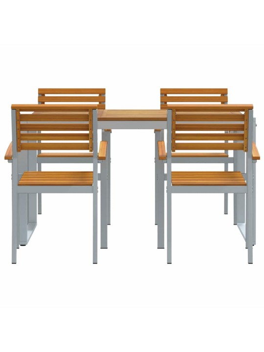 Dārza ēdamgalds 5 pcs pelēka un brūna akācijas masīvkoks