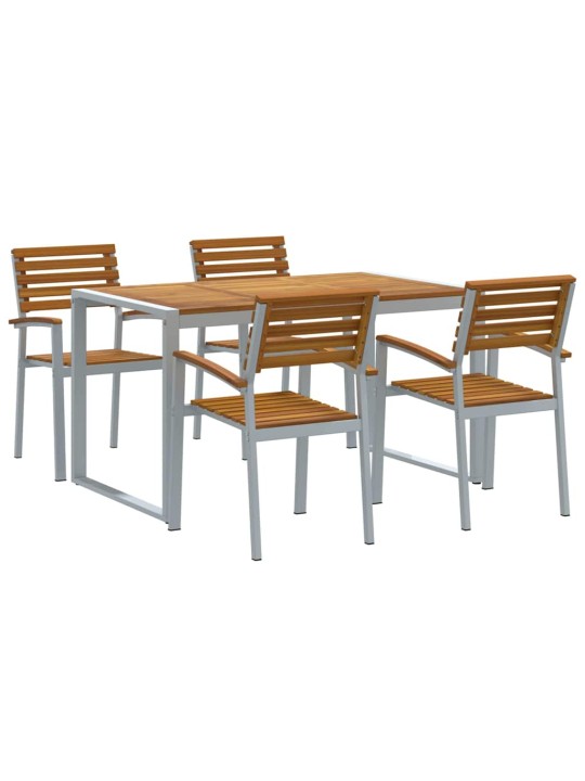 Dārza ēdamgalds 5 pcs pelēka un brūna akācijas masīvkoks