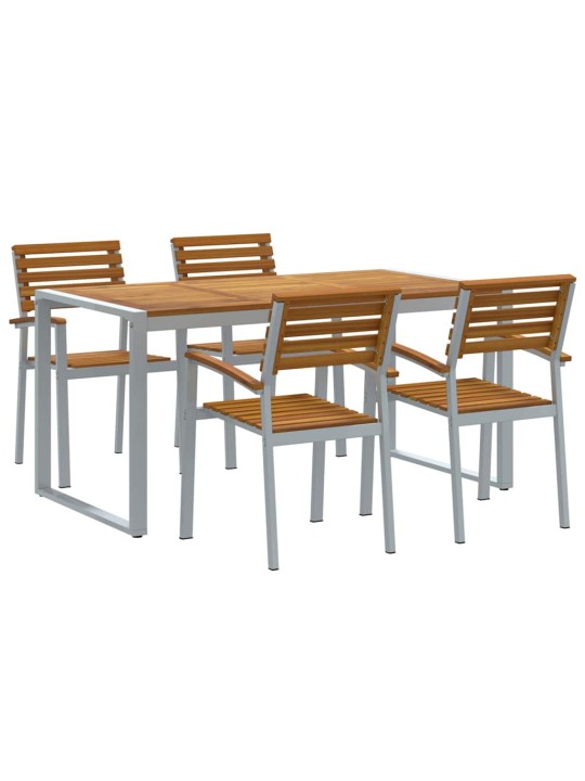 Dārza ēdamgalds 5 pcs pelēka un brūna akācijas masīvkoks