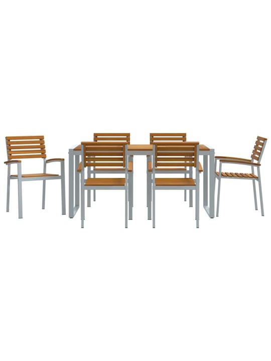 Dārza ēdamgalds 7 pcs pelēka un brūna akācijas masīvkoks