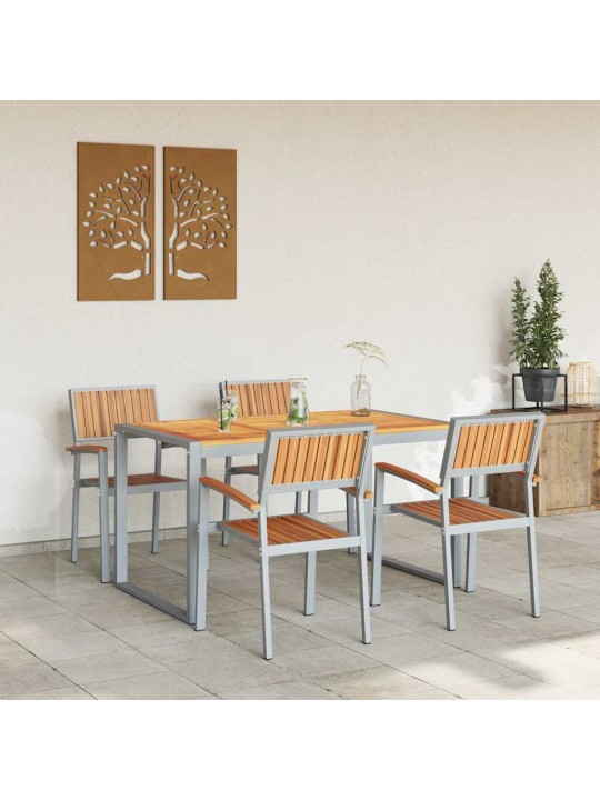 Dārza ēdamgalds 5 pcs pelēka un brūna 160 x 80 x 75 cm