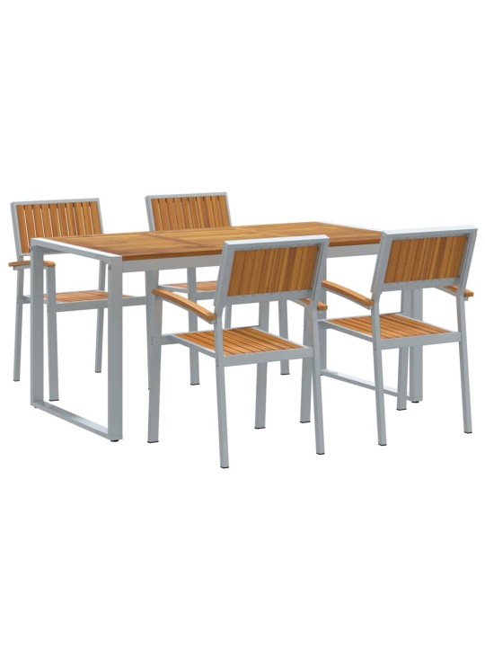 Dārza ēdamgalds 5 pcs pelēka un brūna 160 x 80 x 75 cm