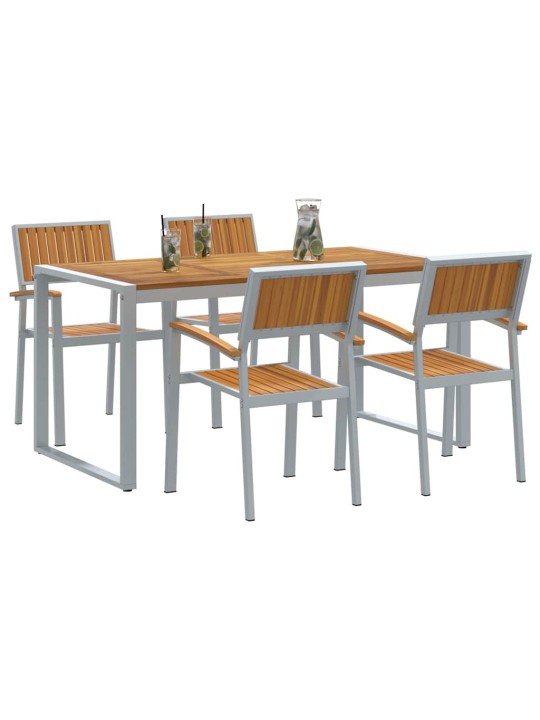 Dārza ēdamgalds 5 pcs pelēka un brūna 160 x 80 x 75 cm