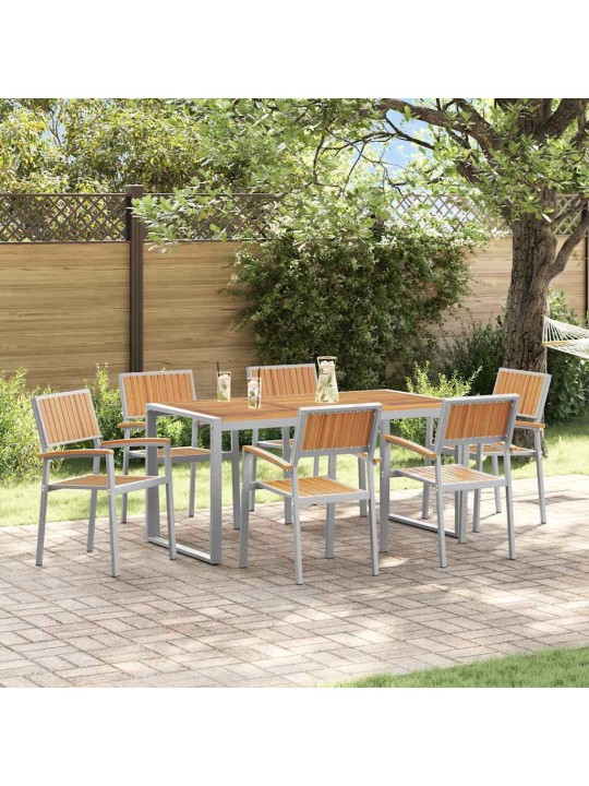 Dārza ēdamgalds 7 pcs pelēka un brūna 160 x 80 x 75 cm