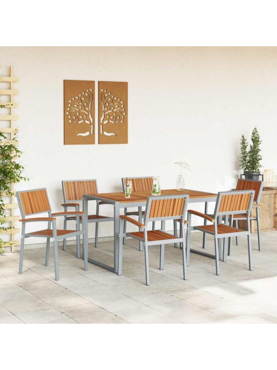 Dārza ēdamgalds 7 pcs pelēka un brūna 160 x 80 x 75 cm