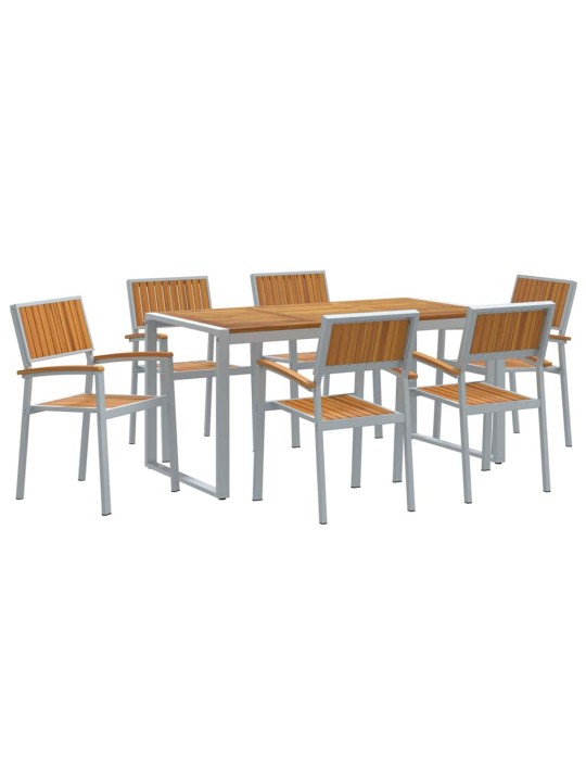 Dārza ēdamgalds 7 pcs pelēka un brūna 160 x 80 x 75 cm