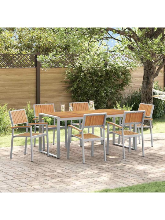 Dārza ēdamgalds 7 pcs pelēka un brūna 180 x 90 x 75 cm