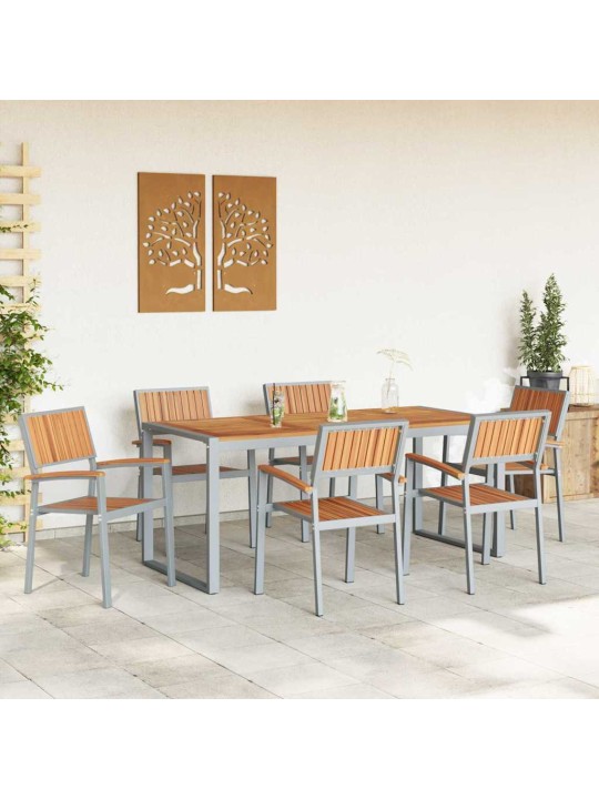 Dārza ēdamgalds 7 pcs pelēka un brūna 180 x 90 x 75 cm