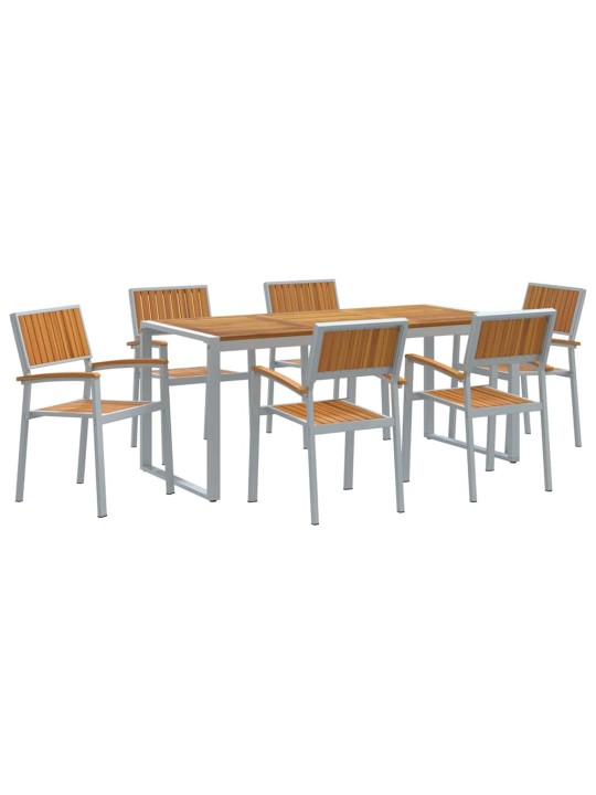 Dārza ēdamgalds 7 pcs pelēka un brūna 180 x 90 x 75 cm