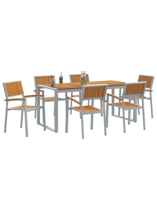 Dārza ēdamgalds 7 pcs pelēka un brūna 180 x 90 x 75 cm