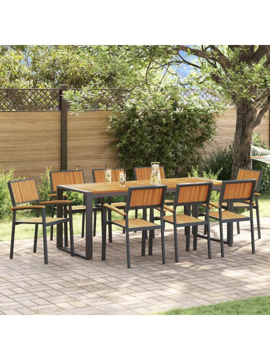 Dārza ēdamgalds 9 pcs melna un brūna 200 x 90 x 75 cm