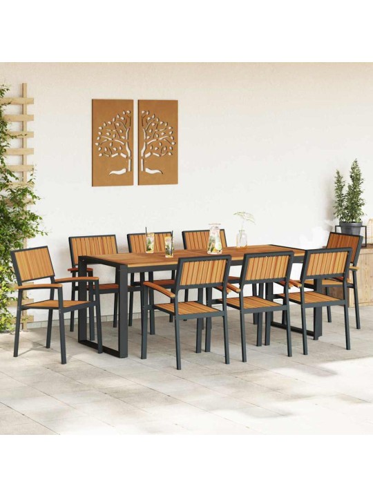 Dārza ēdamgalds 9 pcs melna un brūna 200 x 90 x 75 cm