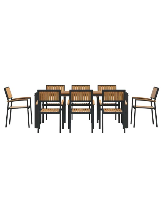 Dārza ēdamgalds 9 pcs melna un brūna 200 x 90 x 75 cm