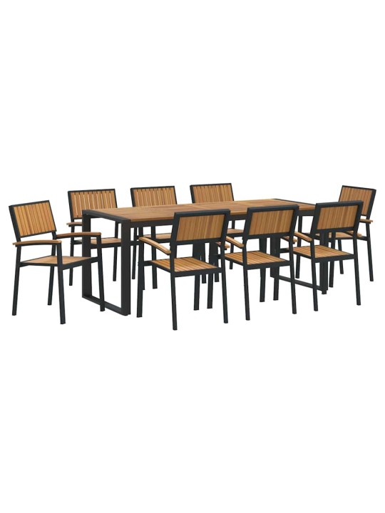 Dārza ēdamgalds 9 pcs melna un brūna 200 x 90 x 75 cm
