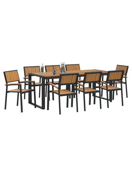 Dārza ēdamgalds 9 pcs melna un brūna 200 x 90 x 75 cm