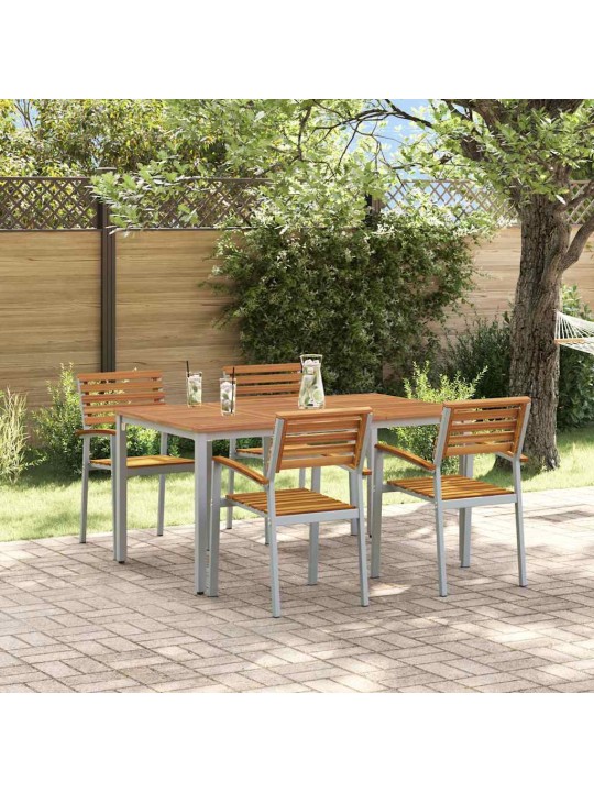 Dārza ēdamgalds 5 pcs pelēka un brūna 150 x 90 x 75 cm