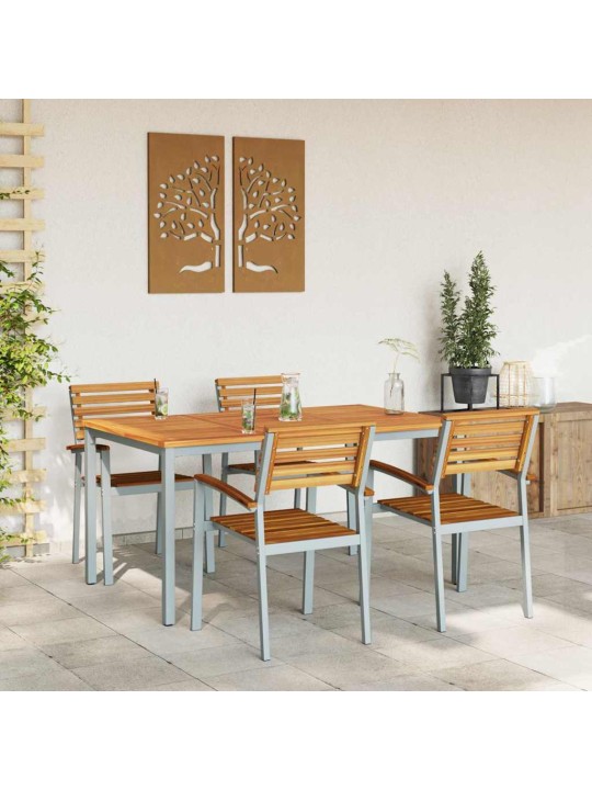 Dārza ēdamgalds 5 pcs pelēka un brūna 150 x 90 x 75 cm