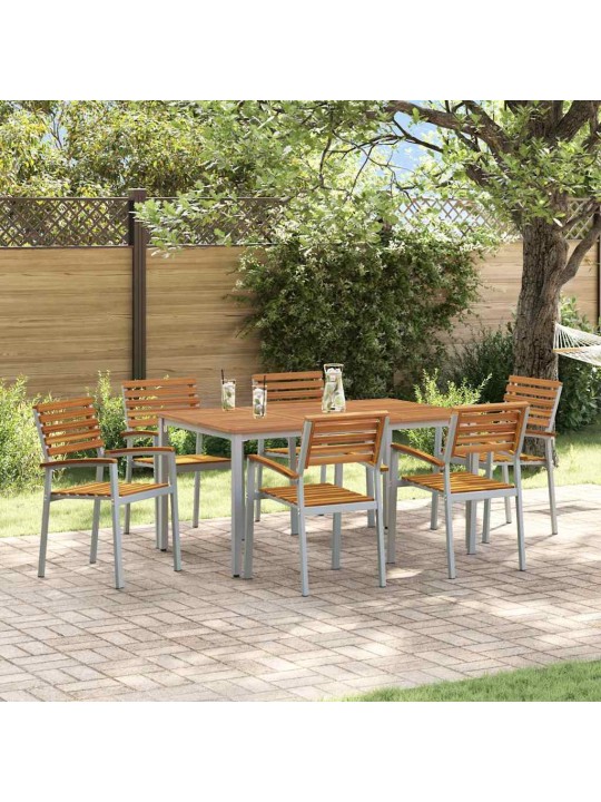 Dārza ēdamgalds 7 pcs pelēka un brūna 150 x 90 x 75 cm