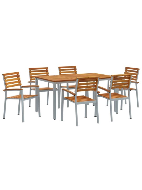 Dārza ēdamgalds 7 pcs pelēka un brūna 150 x 90 x 75 cm