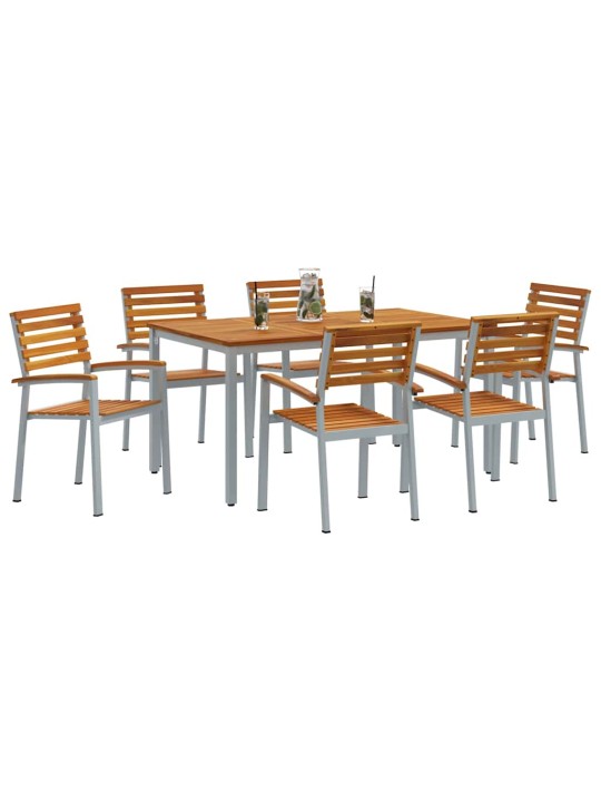 Dārza ēdamgalds 7 pcs pelēka un brūna 150 x 90 x 75 cm
