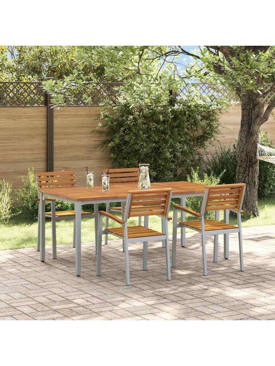 Dārza ēdamgalds 5 pcs pelēka un brūna 180 x 90 x 75 cm