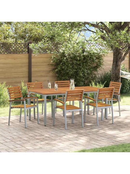 Dārza ēdamgalds 7 pcs pelēka un brūna 180 x 90 x 75 cm