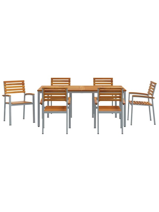 Dārza ēdamgalds 7 pcs pelēka un brūna 180 x 90 x 75 cm