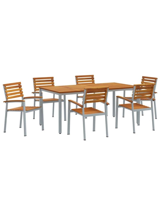 Dārza ēdamgalds 7 pcs pelēka un brūna 180 x 90 x 75 cm