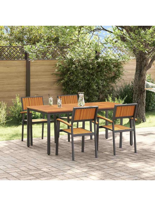 Dārza ēdamgalds 5 pcs melna un brūna 180 x 90 x 75 cm
