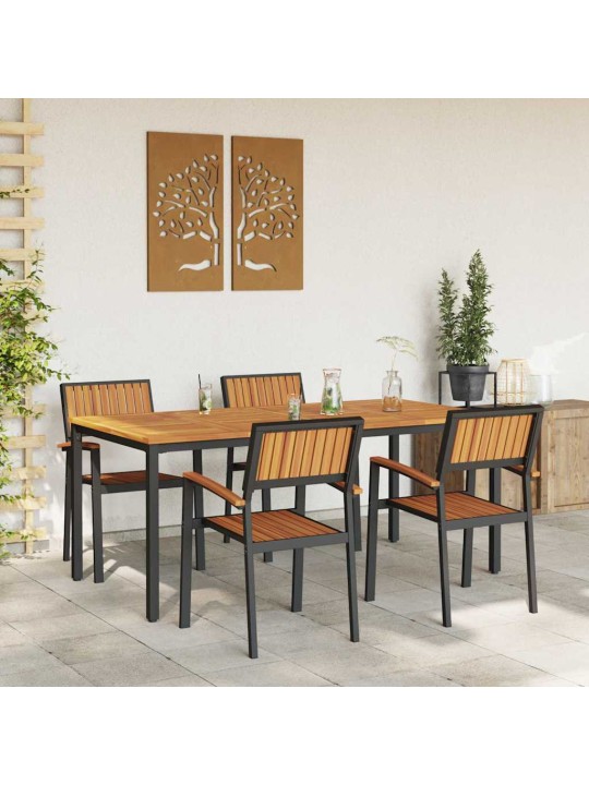 Dārza ēdamgalds 5 pcs melna un brūna 180 x 90 x 75 cm