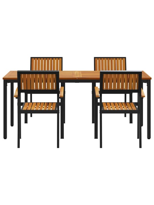 Dārza ēdamgalds 5 pcs melna un brūna 180 x 90 x 75 cm