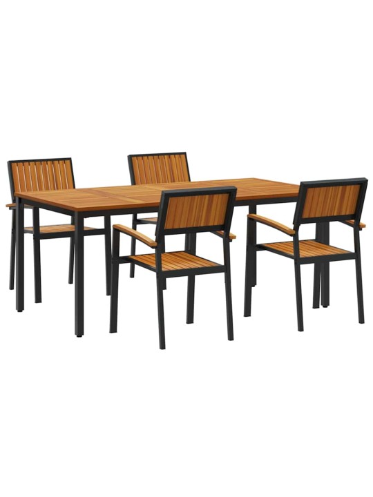 Dārza ēdamgalds 5 pcs melna un brūna 180 x 90 x 75 cm