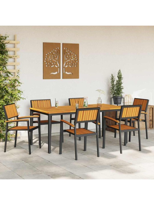 Dārza ēdamgalds 7 pcs melna un brūna 180 x 90 x 75 cm