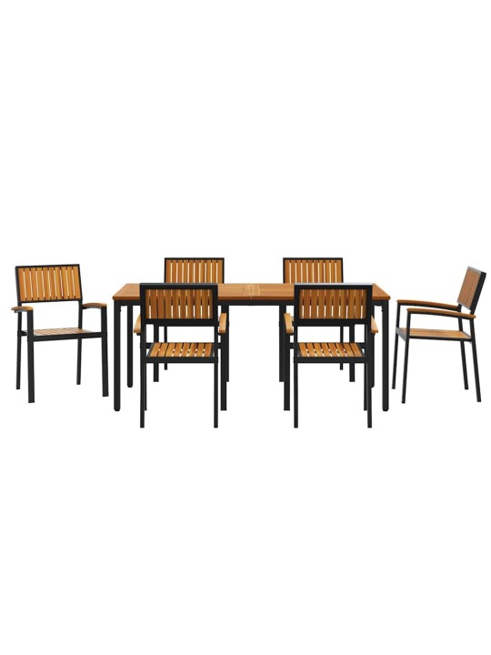Dārza ēdamgalds 7 pcs melna un brūna 180 x 90 x 75 cm