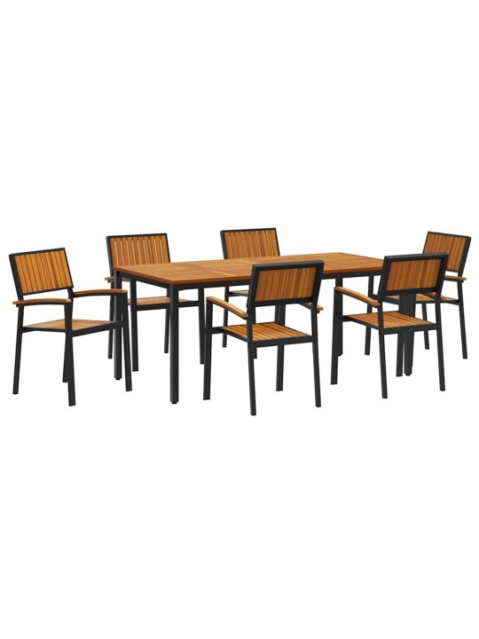Dārza ēdamgalds 7 pcs melna un brūna 180 x 90 x 75 cm